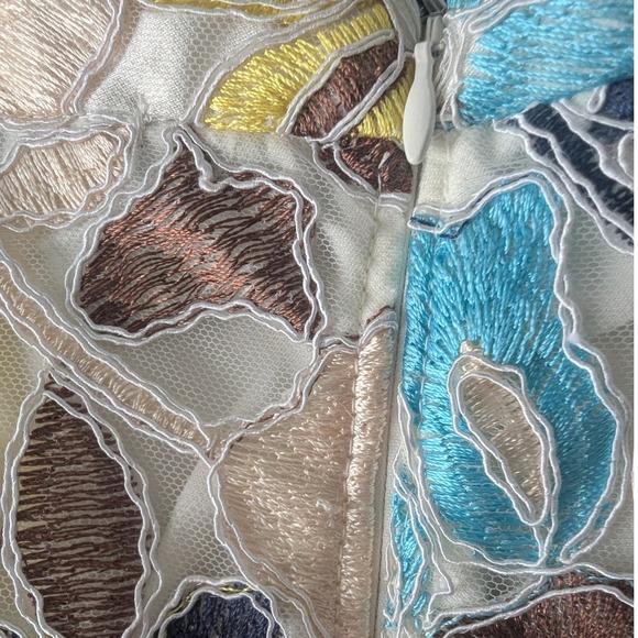 Anthropologie Eva Franco Floral‎ Embroidered Midi Skirt Cream Multicolor Sz 12 - Picture 9 of 10